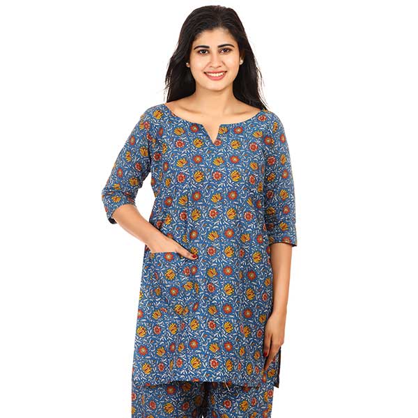 Full Sleeves Purple Printed Long Top Cotton Night Suit – Stilento