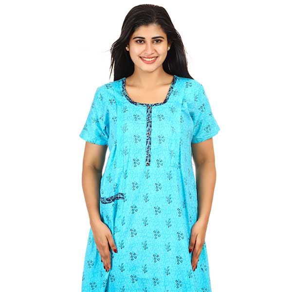 Pure Cotton Feeding Nighty With Side Zips For Mothers -55 inches Long