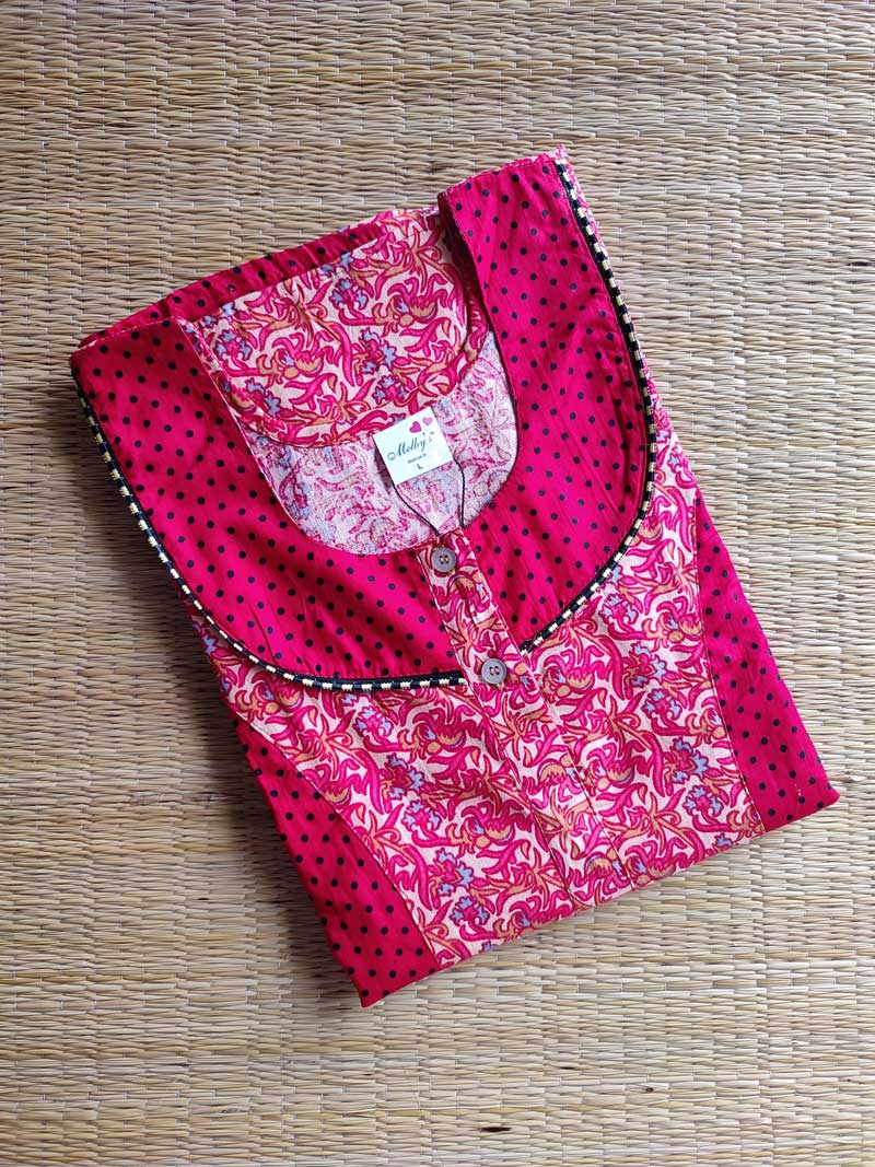 Churidar Model Nighty With Buttons 55 inches long Red Womens