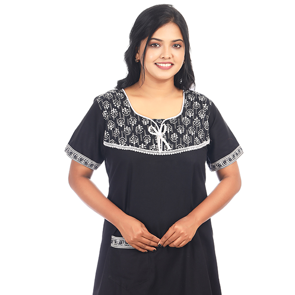 Comfortable Churidar Model Populin Cotton Nighty 55 Inches Long Black